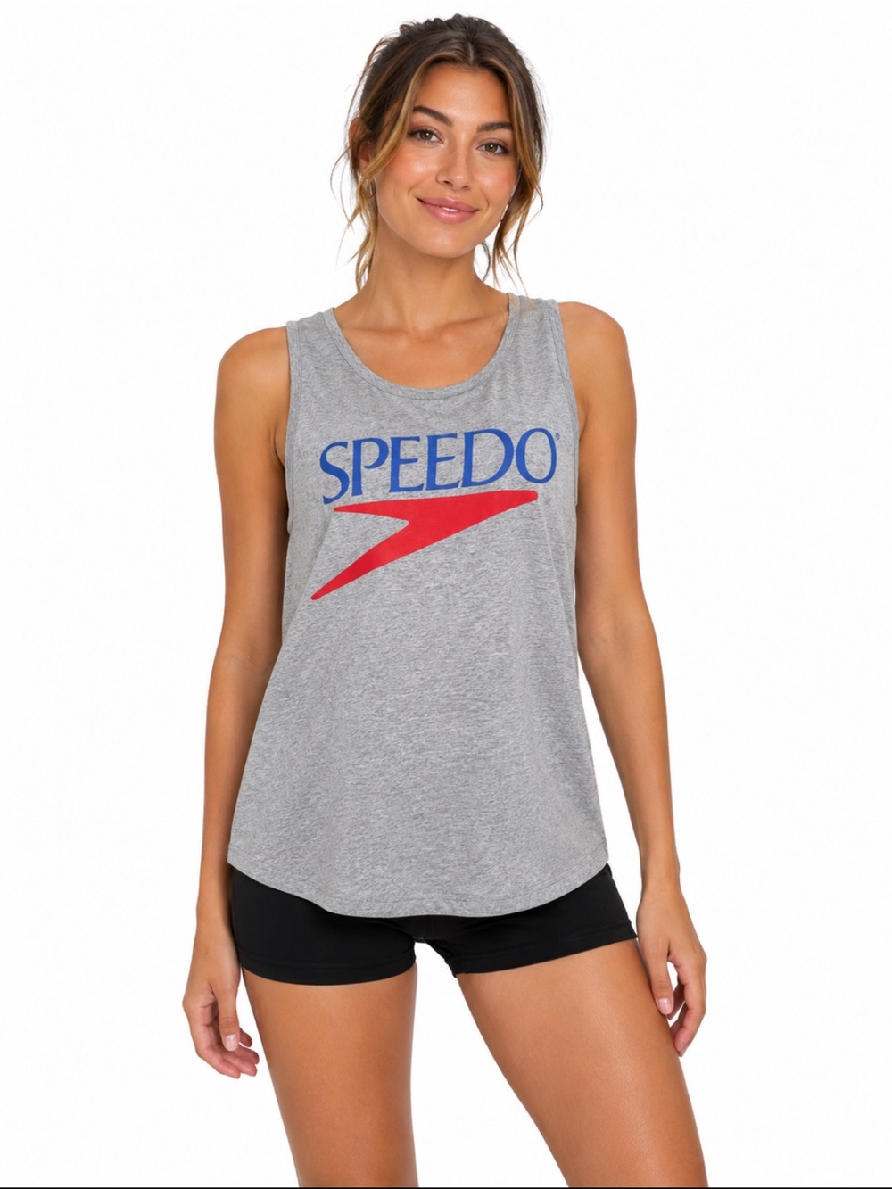 Speedo Gray Logo Tank Top Sleeveless Athletic Swim Casual Sz Med